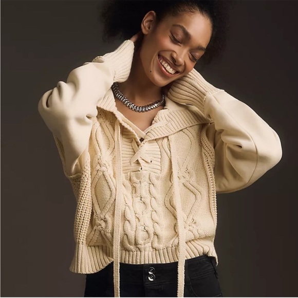 Anthropologie Sweaters - Anthropologie Pilcro Cable Knit Oversized Collar Jumper